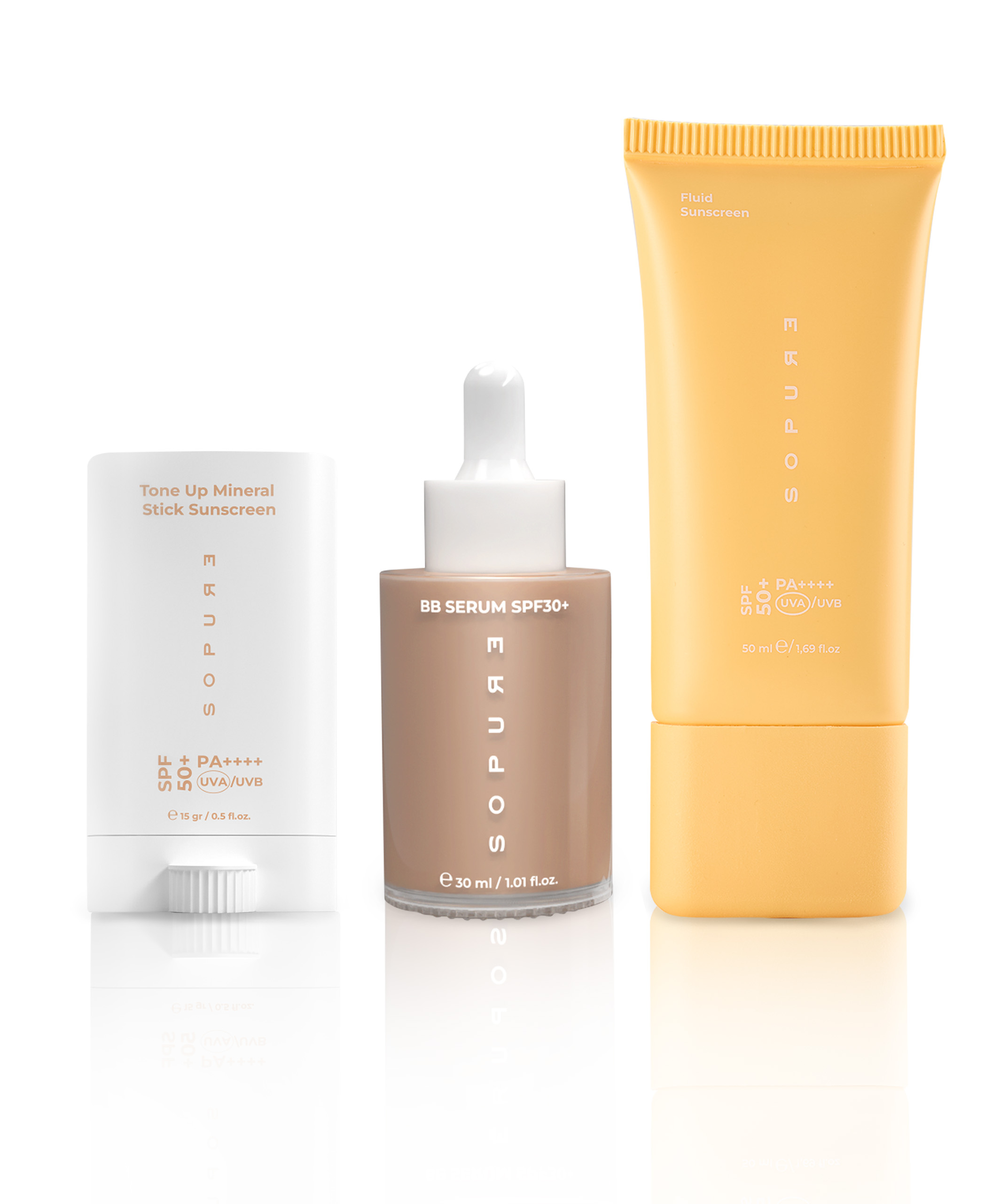 Üçlü Güneş Koruma Seti (Fluid Sunscreen+BB Serum 02 Beige+Tone Up Mineral Stick Sunscreen)